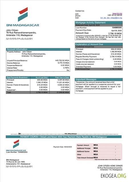 Madagascar BNI Madagascar Relevé hypothécaire Modèle Word et PDF